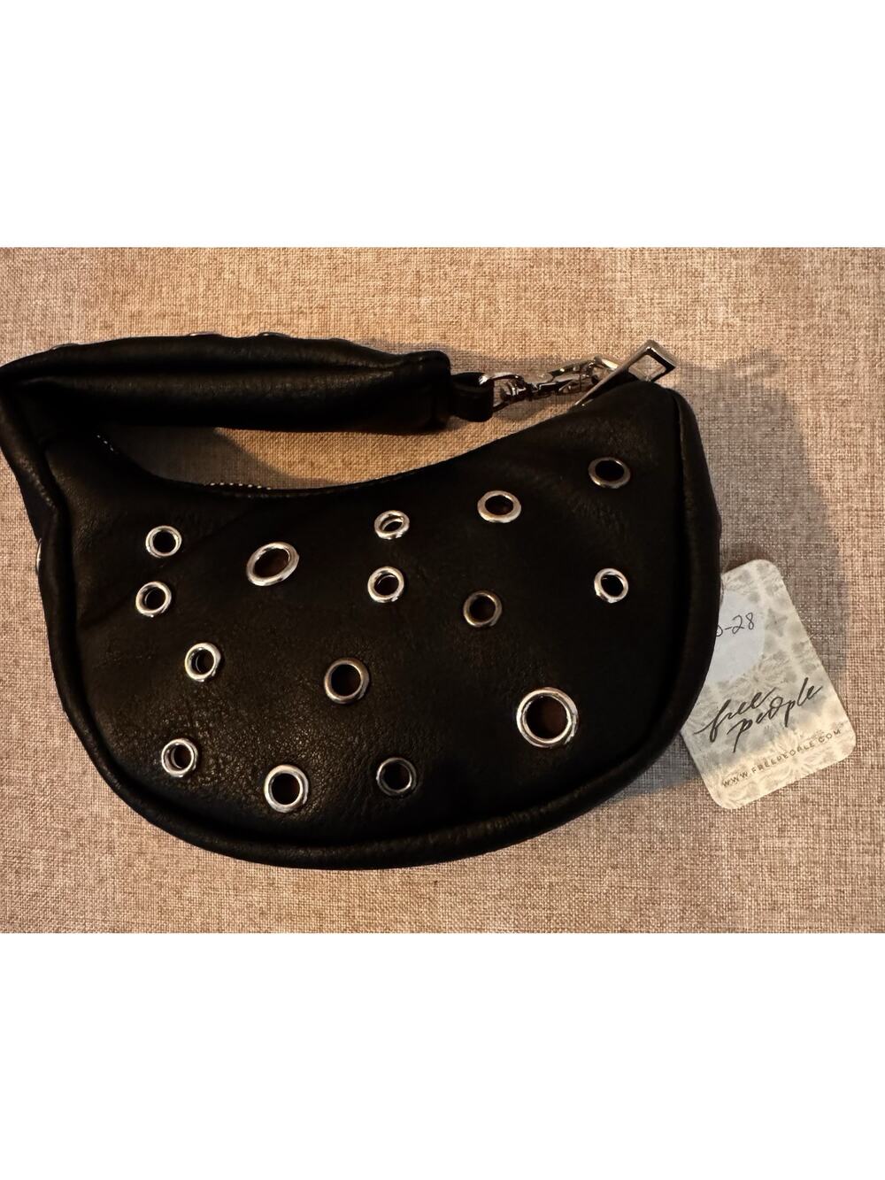 Free People Black Grommet Eyelet Mini Hobo Bag Edgy Indie Y2K Grunge Purse NWT